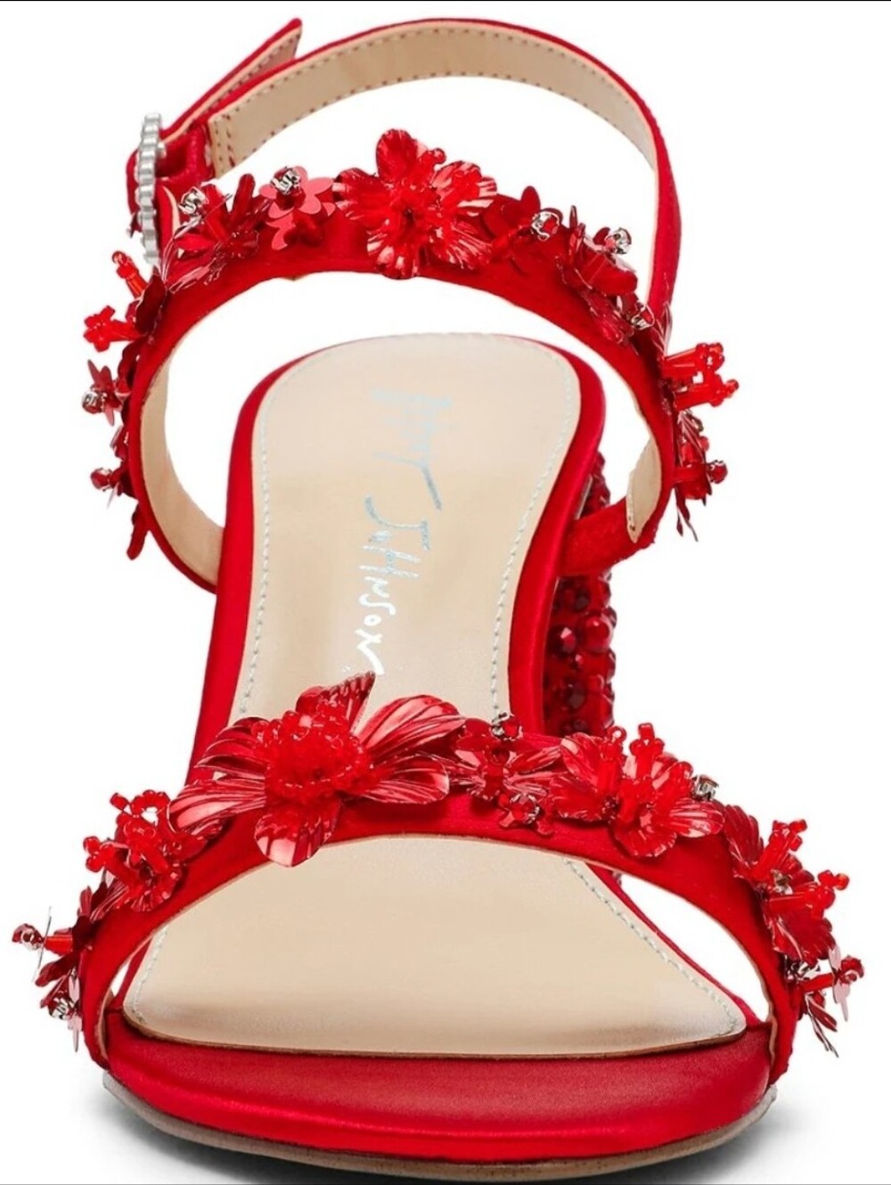 ❤️▪️ Betsey Johnson▪️ the Drue Metallic Rhinestone Embellished Dress Red Heels - Picture 3 of 5